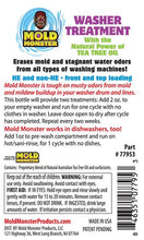 Back label of washer treatment bottle.