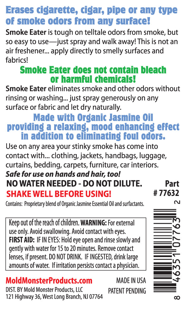 Smoke Eater, smoke odor remover, 4 oz. Jasmine Scent Mold Monster